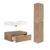 Modern Imitative Wall Mounted Bathroom Vanity With Resin Sink & 2 Side Cabinet, Soft Close Drawer - Imitative Oak - Image 13