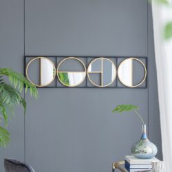 Eclectic Styling Metal Beaded Wall Mirror With Contemporary Design For Bedroom, Liveroom - Golden Black