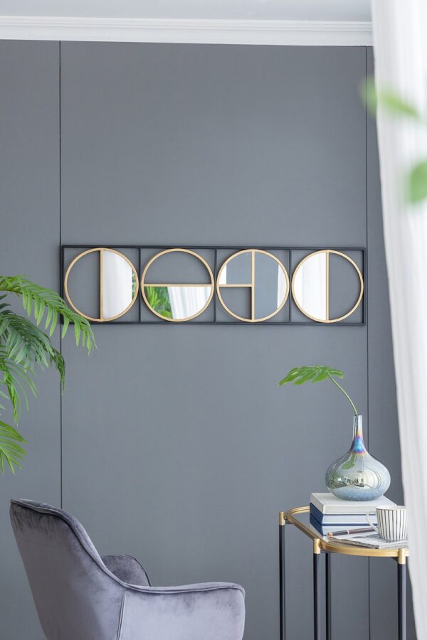 Eclectic Styling Metal Beaded Wall Mirror With Contemporary Design For Bedroom, Liveroom - Golden Black