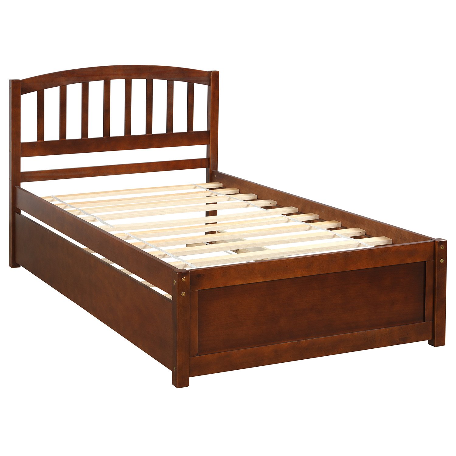 Twin Size Platform Bed Frame With Trundle - Walnut - Image 2