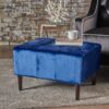 Mid Century Ottoman Velvet With Button Tufting With Birch Wood Legs - Navy Blue - Image 6