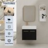 Modern Wall Mounted Bathroom Vanity, Thick Edged Resin Sink And Storage Rack Plywood - Black Chestnut - Image 2