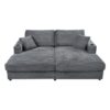 Oversized Loveseat Chaise Lounge Sectional Sofa Bed Corduroy Sleeper Sofa With 2 USB Ports, 2 Cup Holders And 2 Throw Pillows For Living Room And Bedroom - Dark Gray - Image 10