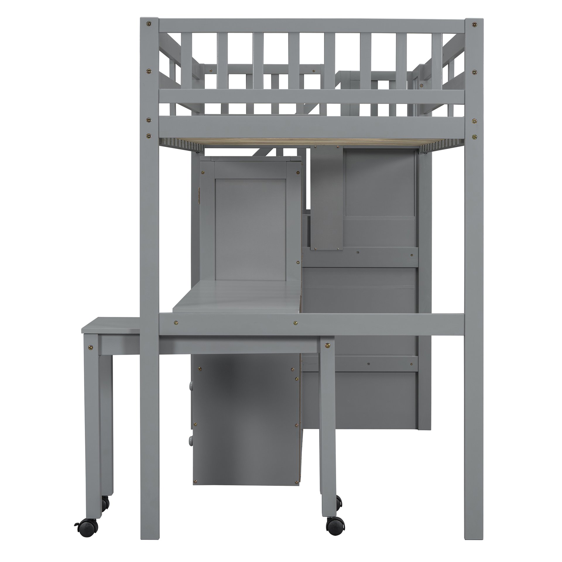 Twin Size Loft Bed With Stairs, Bookshelf, Drawers, Desk & Wardrobe, Space Saving Multifunctional Furniture - Gray - Image 17