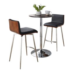 Mason - 3 Piece Swivel Mid-Century Modern Counter Height Dining Set With Adjustable Table - Chrome / Brown / Black