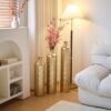 Floor Metal Vases Decorated White Metal Vases (Set of 3) Gorgeous Home Decoration Large Glazed Metal Vases - Golden - Image 6