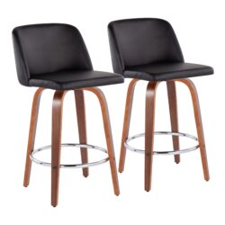 Toriano - Mid-Century Modern Fixed Height Counter Stool With Round Footrest (Set of 2) - Walnut / Black