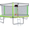 15Ft Trampoline With Basketball Hoop Inflator And Ladder (Inner Safety Enclosure) - Green - Image 9