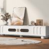 Modern TV Stand For TVs Up To 80", Entertainment Center & Glass Door, 2 Drawers And Cabinets, Wood TV Storage Cabinet With Solid Wood Legs And Metal Handles For Living Room - White - Image 5
