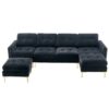 Elegant Velvet L - Shape Convertible Sectional Sofa With Movable Ottoman - Black - Image 12