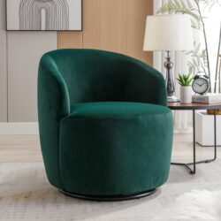 Velvet Fabric Swivel Accent Armchair Barrel Chair With Black Powder Coating Metal Ring - Green