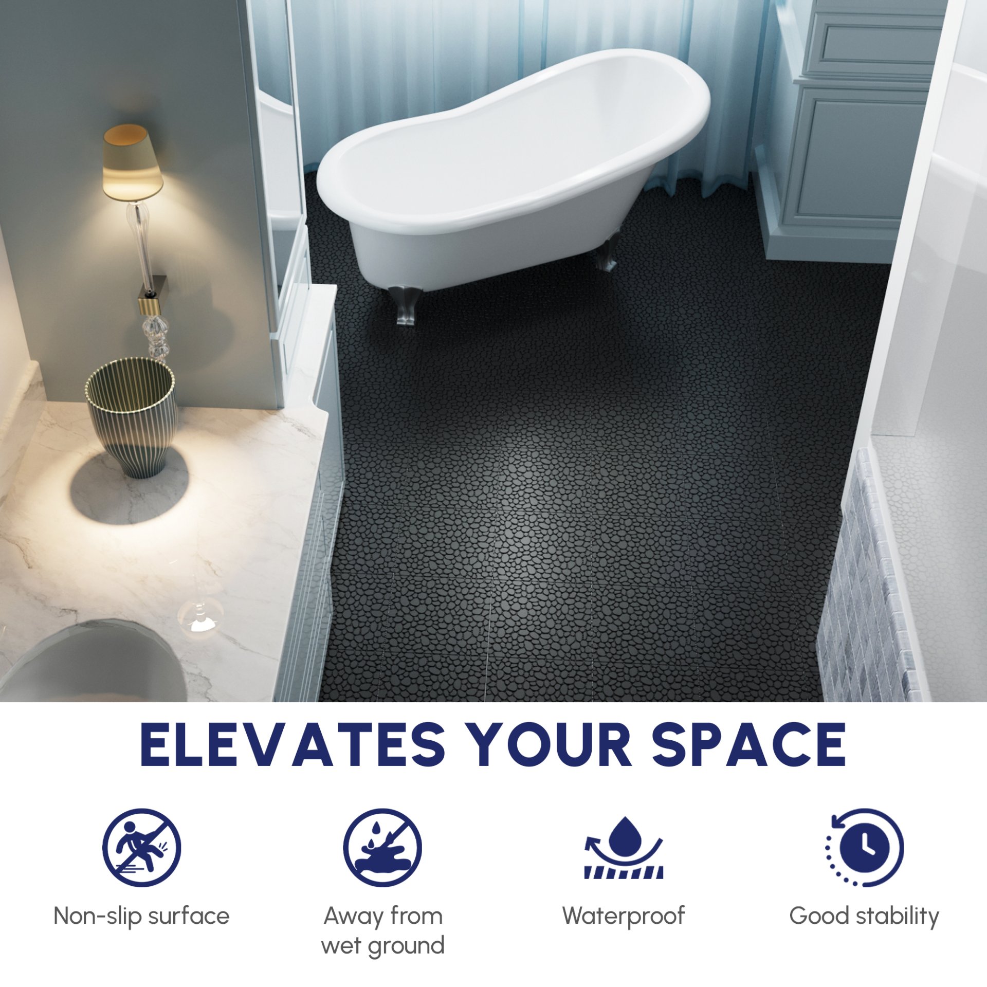 Interlocking Deck Tiles Plastic Waterproof Outdoor All Weather Anti-Slip Bathroom Shower Balcony Porch Strong Weight Capacity Upto 440 Lbs, Pebble Stone Pattern Pack Of 60 - Black - Image 23