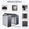 8 X 6 Ft Resin Outdoor Storage Shed Waterproof Shed With Floor & Two Windows & Lockable Door, Tool Shed For Garden, Patio, Backyard - Gray / White - Image 4