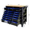 12 Layer Drawer Multi Purpose Tool Cart With Wheels And Wooden Countertops - Black / Blue - Image 3