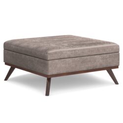 Owen - Extra Large Square Coffee Table Storage Ottoman - Distressed Gray Taupe
