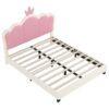 Full Size Upholstered Princess Bed With Crown Headboard, Full Size Platform Bed With Headboard And Footboard - White / Pink - Image 3