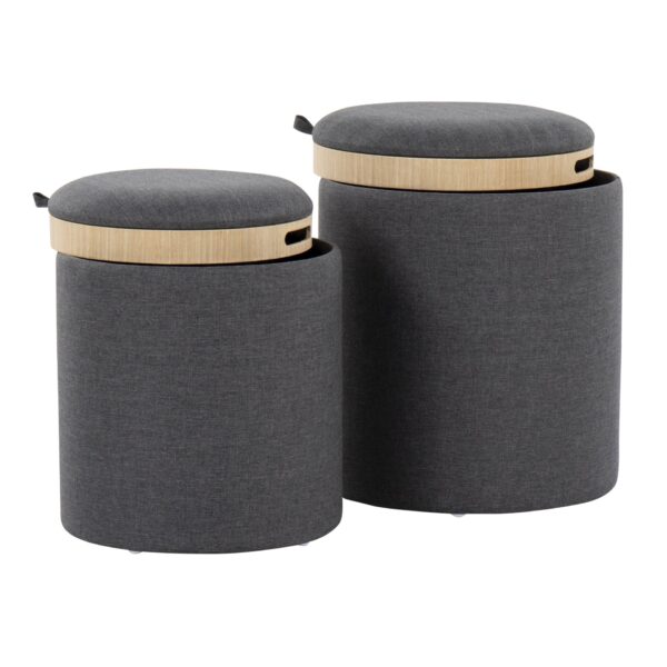 Tray - Contemporary Nesting Ottoman Set - Charcoal / Natural