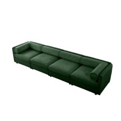 Modular Sectional Sofa With Storage Cylindrical Backrest And Armrests Deep Comfortable Seating Chenille 4 Seat Sofa - Green