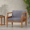 Outdoor Club Chair With Recessed Arms And Cushions - Dark Gray / Teak - Image 2