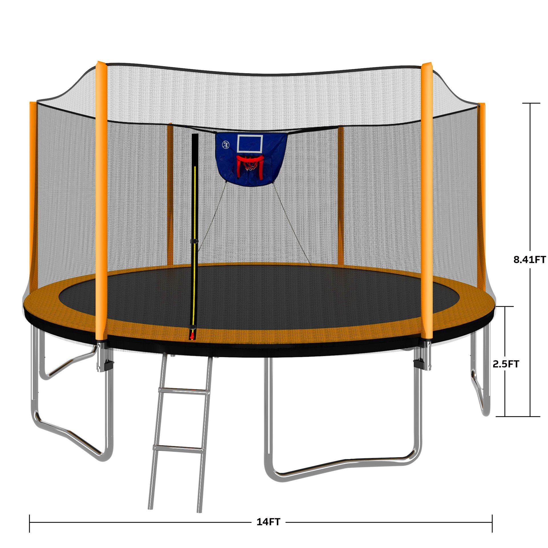 14Ft Powder Coated Advanced Trampoline With Basketball Hoop Inflator And Ladder (Outer Safety Enclosure) - Orange - Image 16
