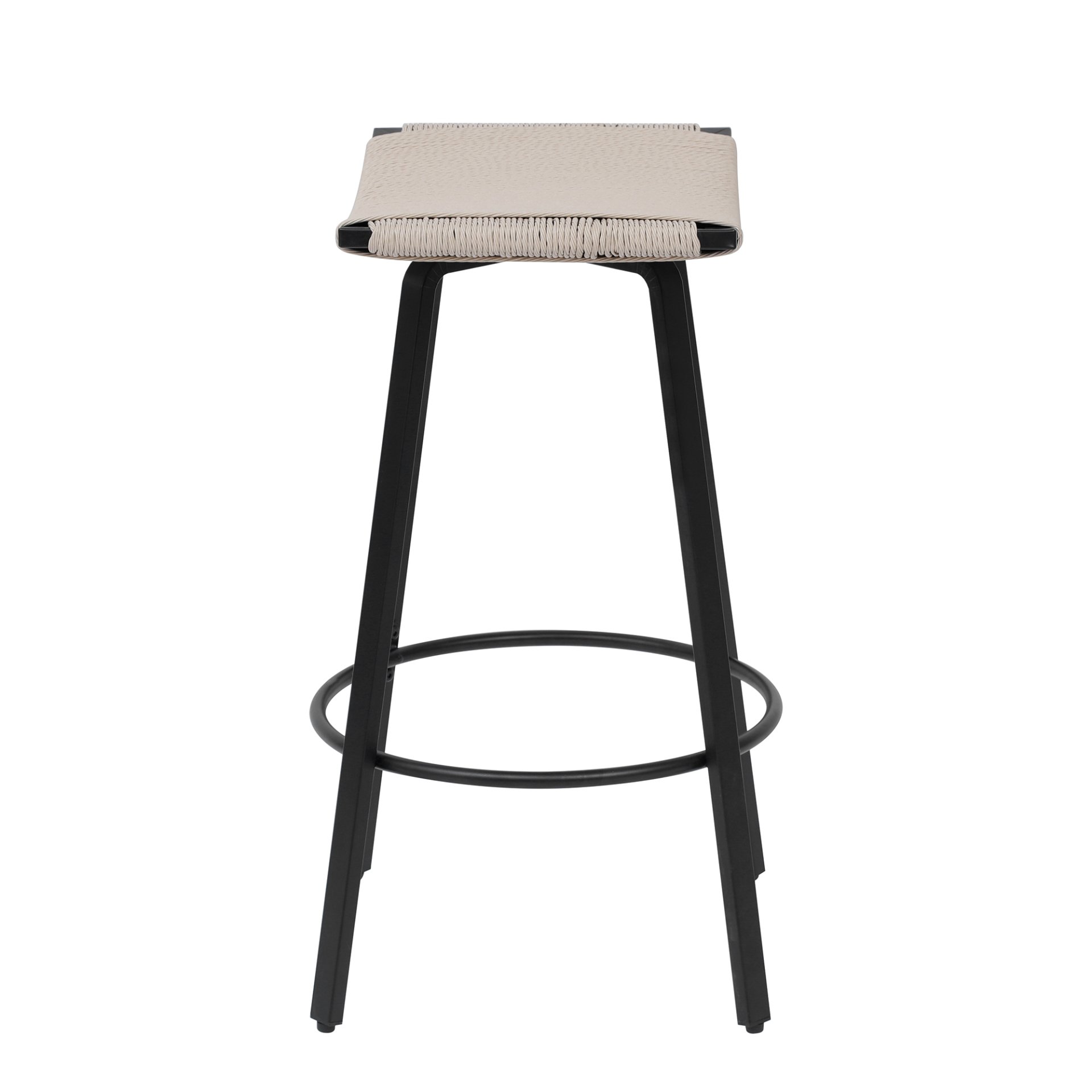 Counter Height Bar Stools Backless Handwoven Kitchen Dining Chairs With Round Footrest (Set of 2) Weaving Pub Stoo - Creamy White - Image 10