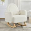 Accent Rocking Chair With Curved Back & Pillow, Base, Ultimate Comfort For Living Room Or Nursery - Cream White - Image 9