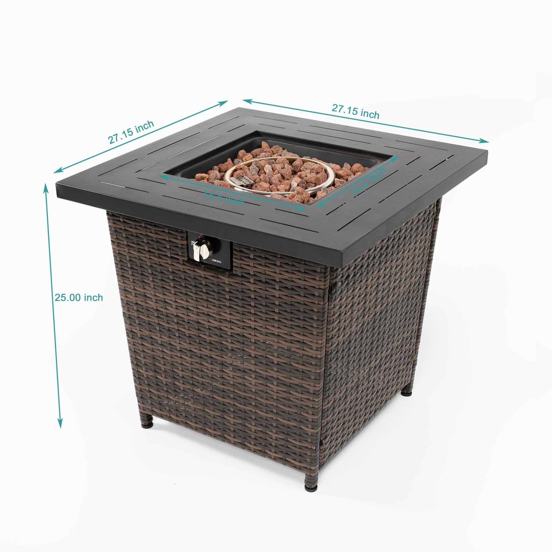 28" Wicker Square Fire Pit Table - Black Brown - Image 11