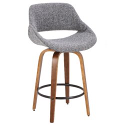 Fabrico - Mid-Century Modern Counter Stool - Walnut / Gray