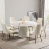 Modern Artificial Stone Round Plywood Base Dining Table, Can Accommodate 8 People, (Not Including Chairs) - White / Beige - Image 2