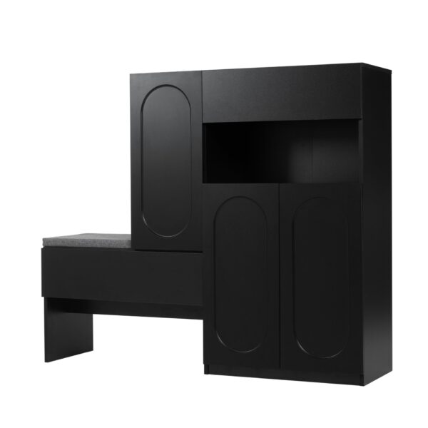 Elegant 2 In 1 Shoe Cabinets With Soft Cushion Versatile Shoe Rack Organizer With Adjustable Shelves For Hallway, Living Room - Black