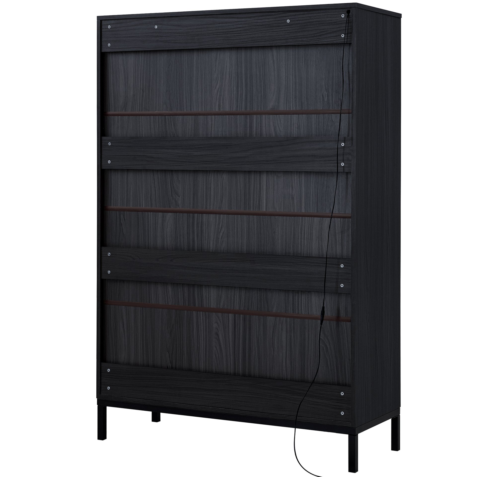 Modern Style Tall Display Cabinet With LED Lighting, Tempered Glass Door, 2 Drawers - Black - Image 20