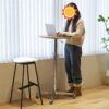 Movable Adjustable Bar Table Pub Table 360 Swivel Counter Bar Height Aluminum Star Base Movable For Stand Desk Bistro Table Dining Room Home Kitchen Table - Natural Wood - Image 4
