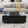 LED Coffee Table, Modern Center Table, Coffee Table With Open Storage Compartment And 2 Hidden Drawers For Living Room - Black - Image 5