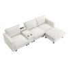 Modern Sectional Cloud Sofa With Console USB Charger Reading Light Cup Holder, Wide Seat 4 Seat Modular Couch Storable Indoor Funiture - Beige - Image 4