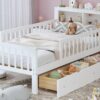 Twin Size Bed With Headboard Storage Rack, 2 Under Bed Drawers, 3 - Side Guardrails For Safety And Security - White - Image 20