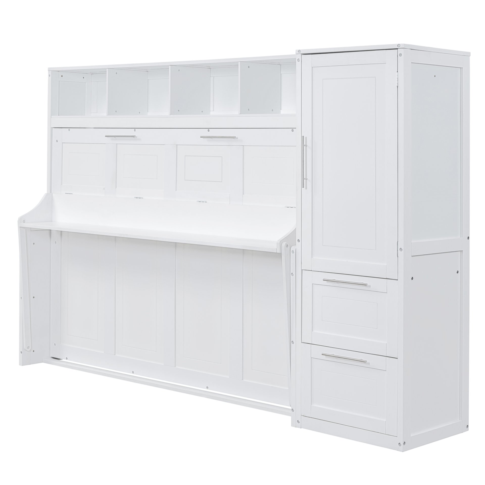 Queen Size Murphy Wall Bed With Closet And Drawers - White - Image 5
