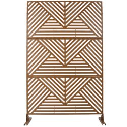 Freestanding Decorative Privacy Screen For Deck Balcony Patio, Metal Privacy Screen - Brown