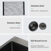 28 X 22" Drop In Kitchen Sink With 16 Gauge Stainless Steel And Deep Single Bowl - Gunmetal Black - Image 8