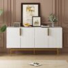 Modern Elegant 4 Door Sideboard Gold Metal Handle Buffet Cabinet For Dining Room, Living Room, Bedroom, Hallway - White - Image 3