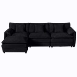 Modular Sectional Sofa Oversized Deep Seat L Shaped Couch Set With Movable Ottoman - Black