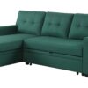 Upholstered Pull Out Sectional Sofa With Chaise - Green - Image 17