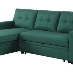 Upholstered Pull Out Sectional Sofa With Chaise - Green