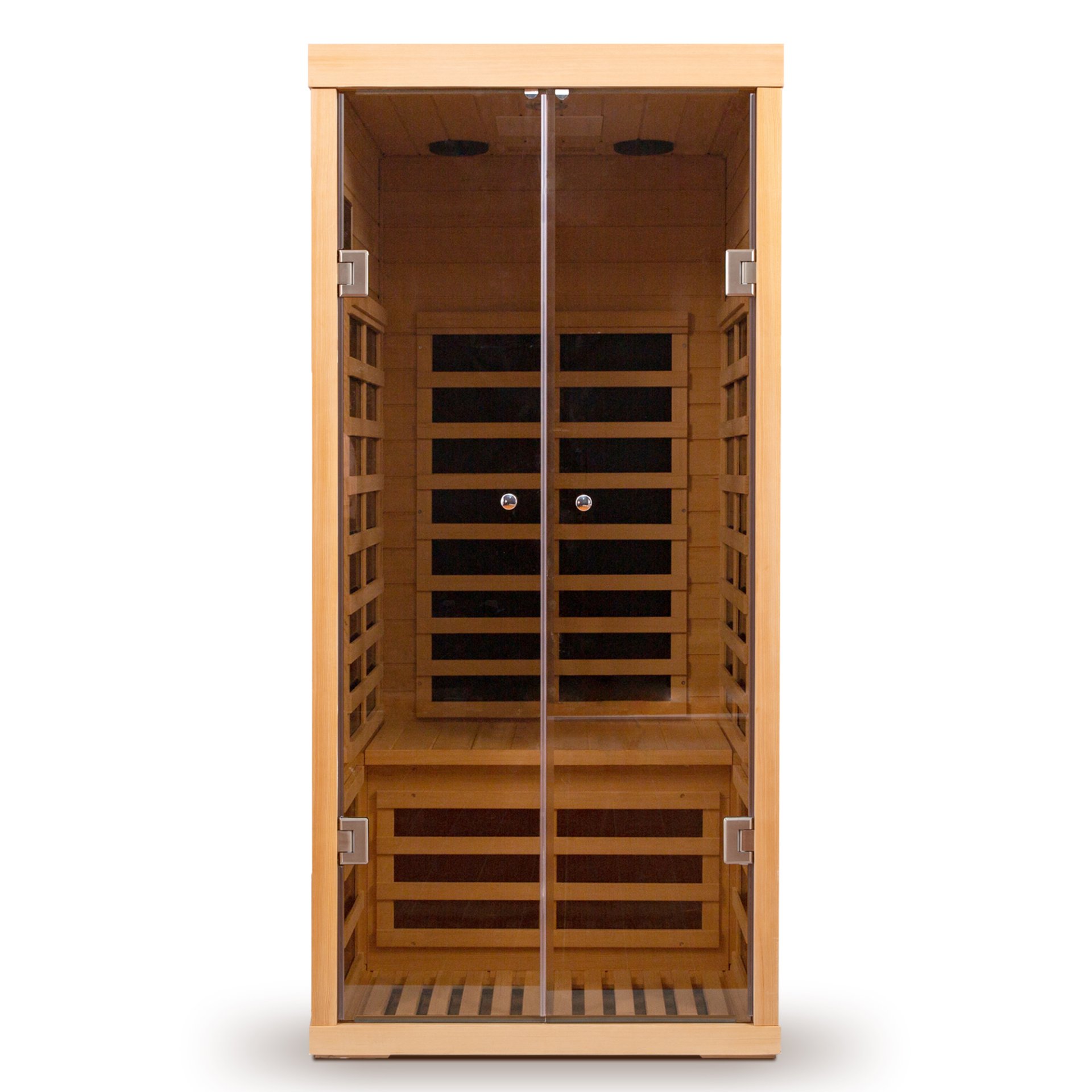Low Emf 1 Person Wide Space Hemlock Double Doors Great Glass Luxury Indoor Far Infrared Sauna Room - Natural Wood - Image 4