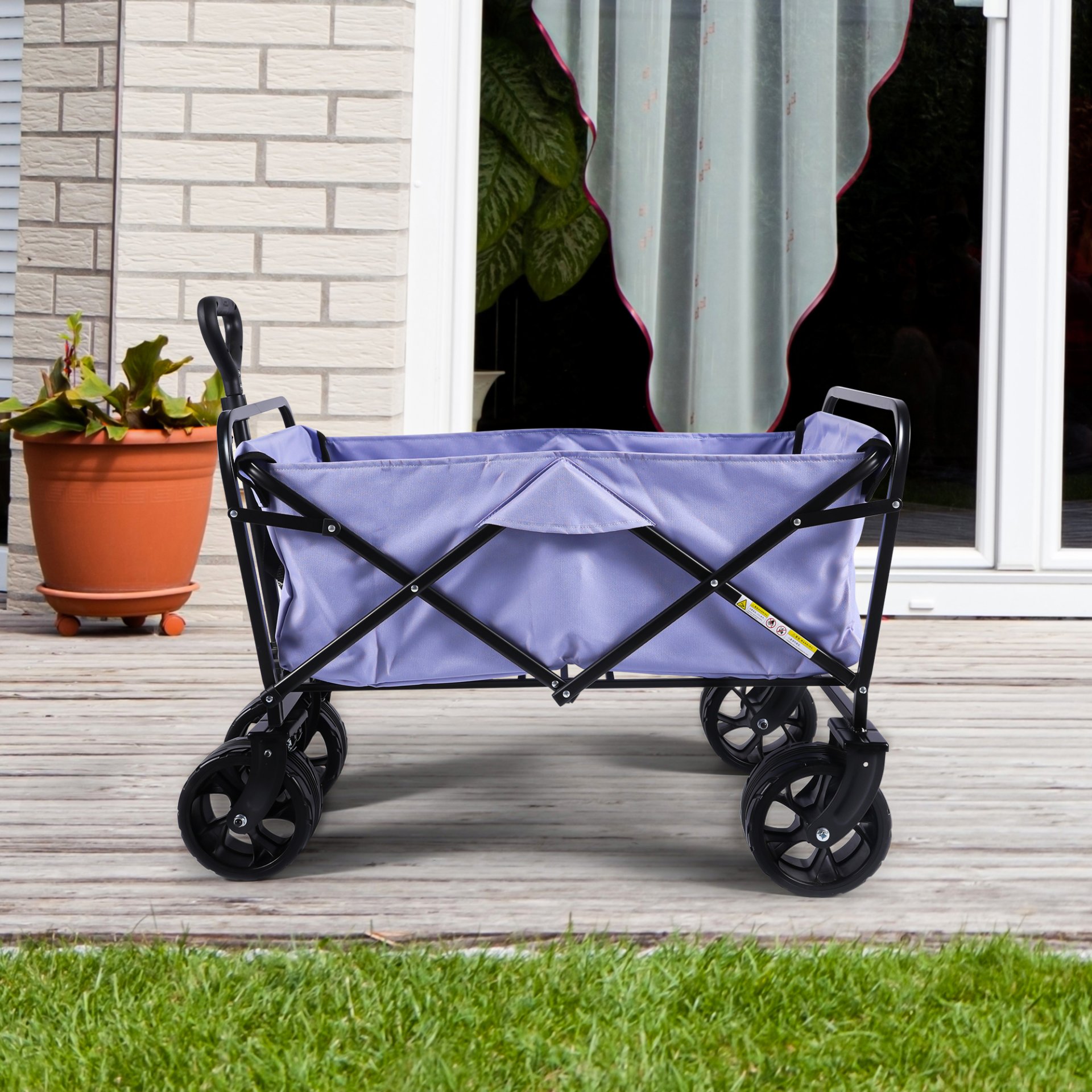 100L Collapsible Folding Beach Wagon Cart With 220Lbs Large Capacity, Wagons Carts Heavy Duty Foldable With Big Wheels For Sand, Garden, Camping - Purple - Image 7
