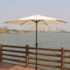 8.8' Outdoor Aluminum Patio Umbrella, Patio Umbrella, Market Umbrella With 42 Pounds Round Resin Umbrella Base, Push Button Tilt And Crank Lift - Creme - Image 3