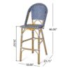 Outdoor Rattan French Barstool Set,, Bamboo, Seat Height - Teal Blue / White - Image 3