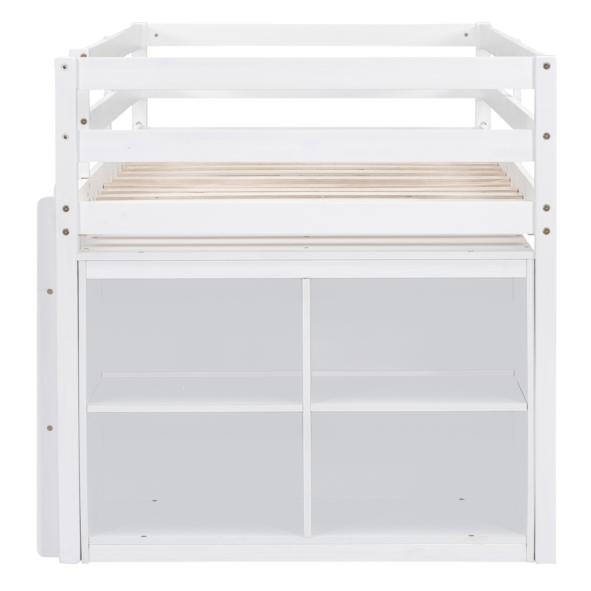 Twin Size Loft Bed With Retractable Writing Desk And 4 Drawers, With Lateral Portable Desk And Shelves - White - Image 8