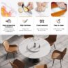 53" Modern Artificial Stone Round Carbon Steel Base Dining Table, Can Accommodate 6 People, Artificial Stone Turntable - White / Black - Image 9