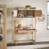 Transitional Reeded Desk With Hutch And Drawers Plus Tech Management - Oak - Image 6