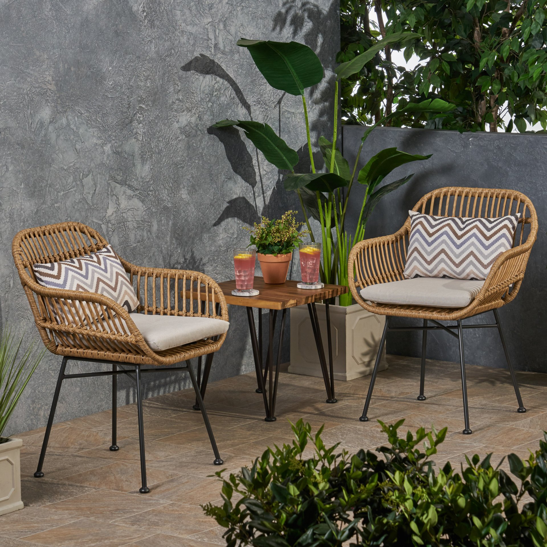 Outdoor Rattan Accent Chair With Metal Legs - Beige - Image 8